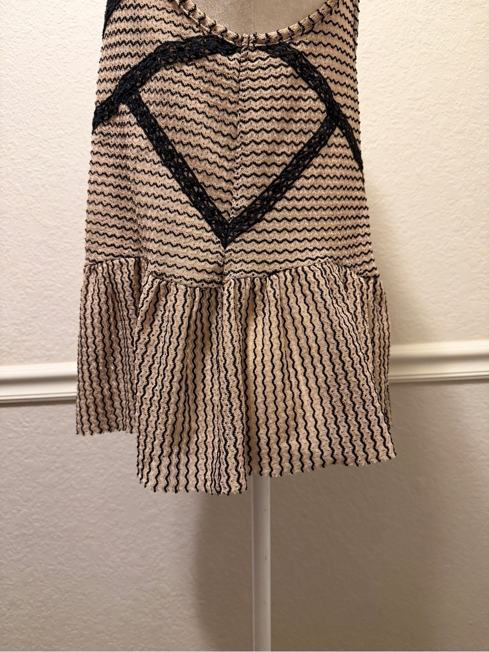 Free People Lace & Stripe Peplum Top Black Toasted Almond Size S - Picture 5 of 7